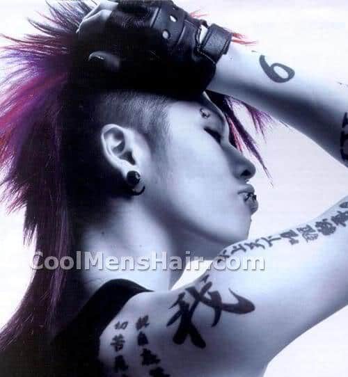 Photo of Miyavi rainbow colored mullet hairstyle for young men.