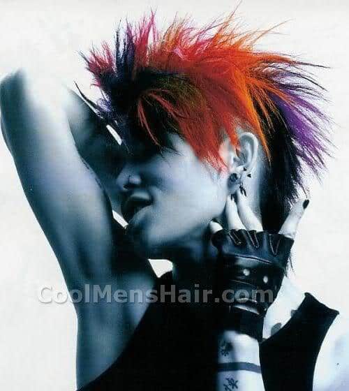Picture of Miyavi spiky mullet hairstyle with rainbow color.