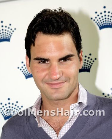 Photo of Roger Federer hairdo.