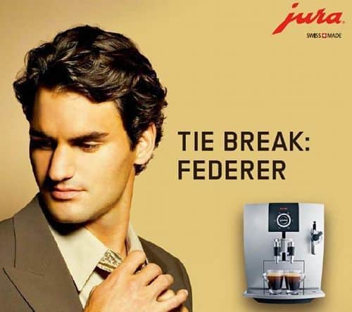 Picture of Roger Federer hairstyle in an advertisement.