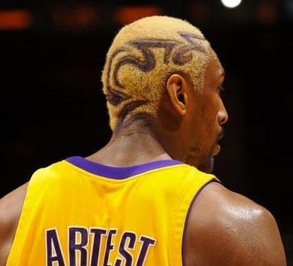 Image of Ron Artest blonde tribal hairstyle.
