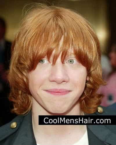 Photo of Rupert Grint shaggy hairstyle. 