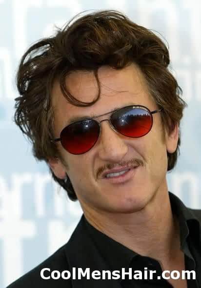 Picture of Sean Penn hairstyle with thin mustache. 