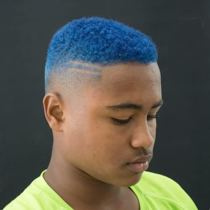 short blue curly hairstyle for men with thick hair