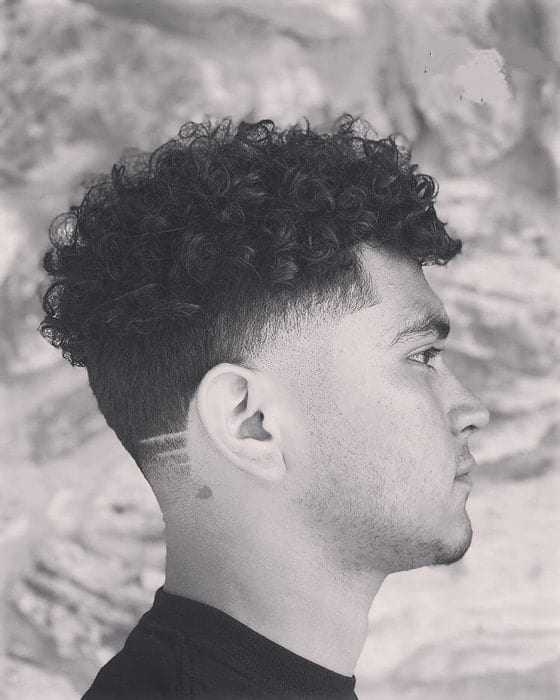 Curly Taper Fade and Lined Design