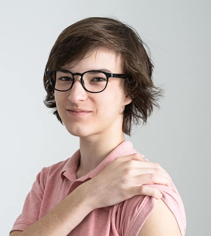 teen boy long hair with glasses