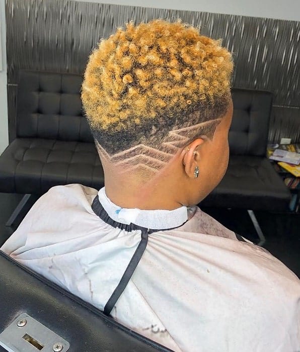 temp fade with Two Tone Curly Hair