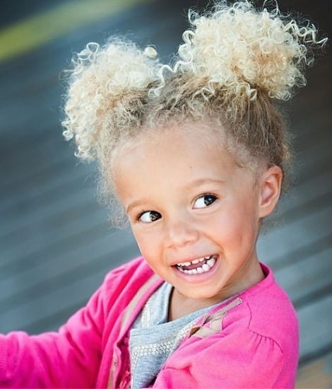 two-pony hairstyle for curly haired baby girl