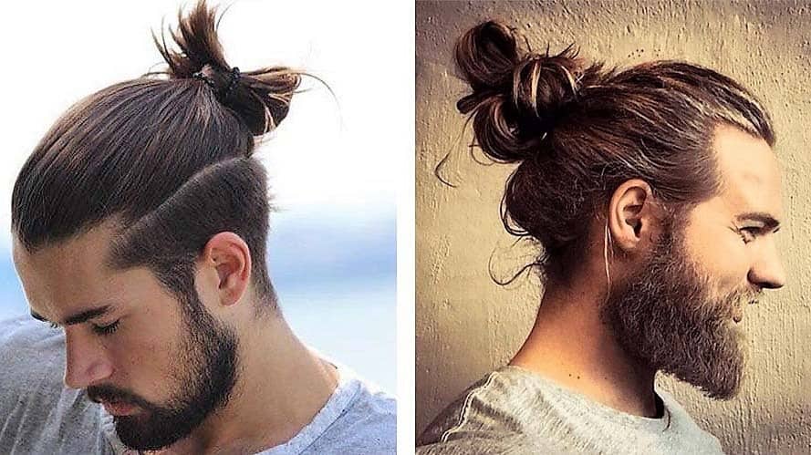top knot and man bun side by side